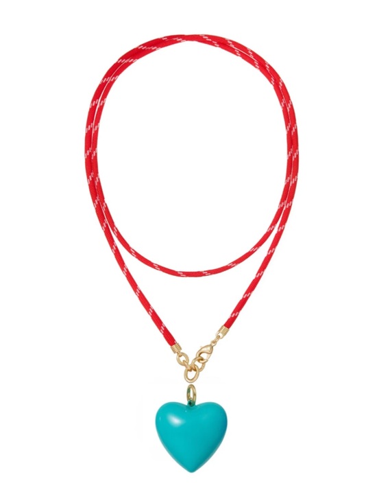 Roxanne Assoulin Jewelry - Roxanne Assoulin Long Happy
Cord Charm 
Necklace Red Cord Dark Turquoise Charm